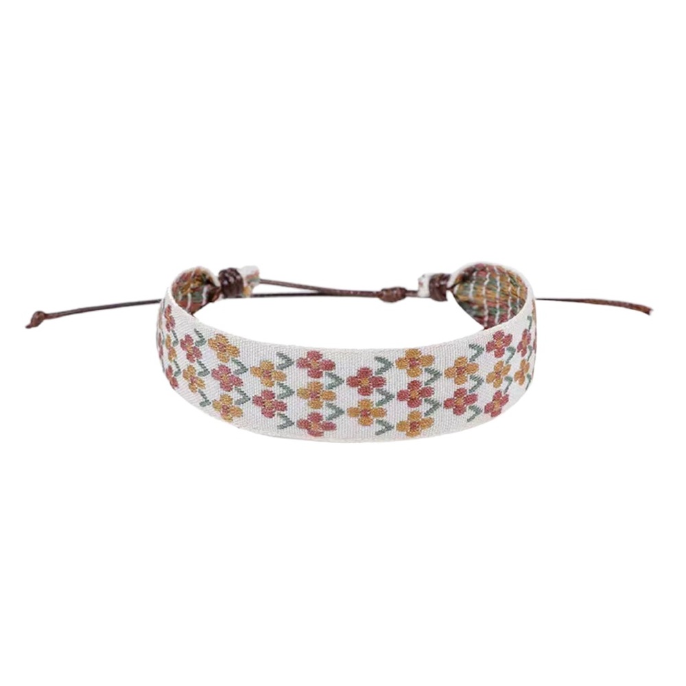 Floral Boho Ribbon Earth Toned Adjustable Fabric Bracelet